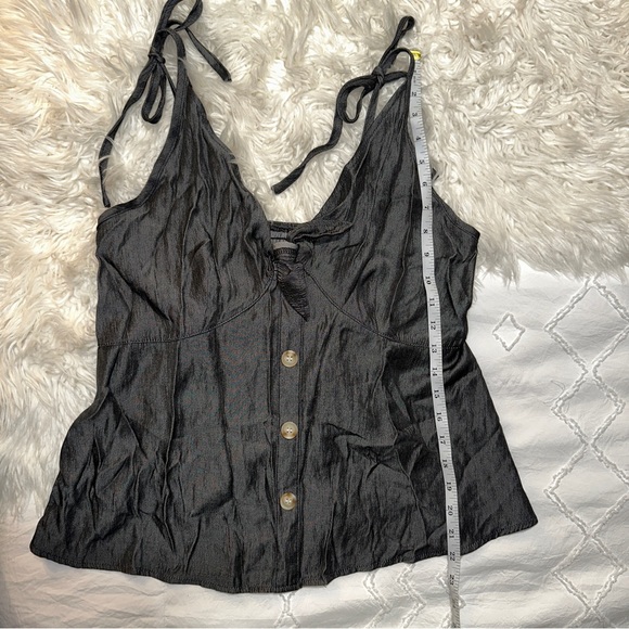 SHEIN | Curve Faux Button Tie Front Straps V Neck Peplum Metallic Tank Blouse - Picture 12 of 13